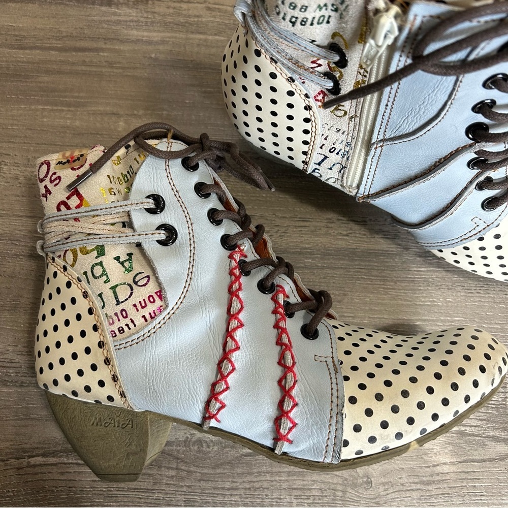 Maia Leather Polka Dot Quirky Lace Up Boot - Picture 9 of 9